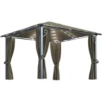 vidaXL Prieel met gordijn en LED-lichtslinger 3x3 m aluminium taupe