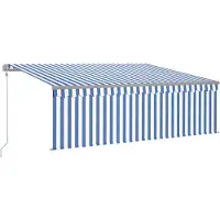 vidaXL Luifel automatisch rolgordijn LED windsensor 4x3 m blauw en wit