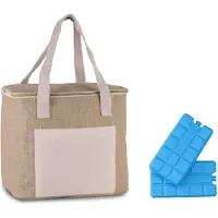 Kimood Grote koeltas jute/canvas naturel 12 liter met 4x stuks koelelementen - Koeltas