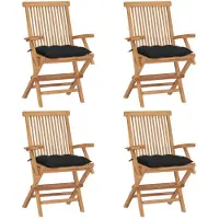 vidaXL Tuinstoelen 4 st met zwarte kussens massief teakhout