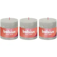 Bolsius Stompkaarsen Shine 3 st rustiek 100x100 mm zandgrijs
