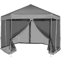 vidaXL - Partytent - pop-up - zeshoekig - met - 6 - zijwanden - 3,6x3,1 - m - grijs