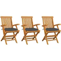 vidaXL Tuinstoelen 3 st met antracietkleurige kussens massief teakhout