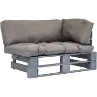 vidaXL Tuinbank pallet met grijze kussens grenenhout