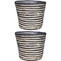 Blokker Set Van 2x Stuks Naturel Zwart Rotan Planten Pot Mand Van Gedraaid Jute/riet H20 En D22 Cm - Plantenpotten