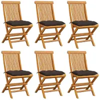 vidaXL Klapstoelen met taupekleurige kussens, 6 stuks, massief teakhout