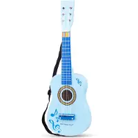Woet Houten Speelgoedgitaar met Draagriem - Blauw met Muzieknoten - Speelgoedinstrument - Mijn eerste Gitaar Inclusief Muziekboekje - Speelgitaar voor Kinderen - Vanaf 3 jaar