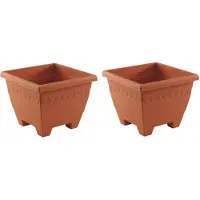 Hega hogar Set van 2x stuks kunststof terracotta plantenbakken/bloempotten Lima 40 cm vierkant - Plantenbakken