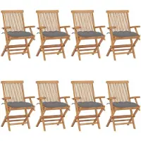 vidaXL Tuinstoelen 8 st met grijze kussens massief teakhout