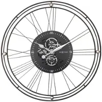 Nextime Roman Gear XXL, Wandklok, Rond, Zwart, Zilver, Metaal, AA (batterijen)