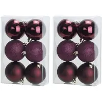 Cosy & Trendy 12x Aubergine roze kerstballen 8 cm kunststof mat/glans/glitter - Kerstbal