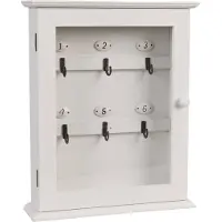 Clayre & Eef Sleutelkastje 25x7x31 cm Wit Hout Glas Rechthoek Sleutelhouder Wit Sleutelhouder