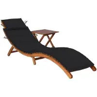vidaXL Zonnebed met tafel en kussen, massief acaciahout