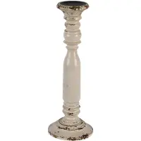 Clayre & Eef Kandelaar Ø 15*42 Cm Wit Hout Kaarsenstandaard
