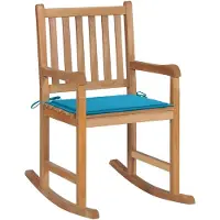 vidaXL Schommelstoel met blauw kussen massief teakhout