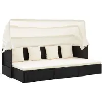 vidaXL Tuinbed met luifel poly rattan zwart
