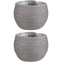 Mica Decorations 2x Stuks Naturel Grijs Rotan Planten Pot Mand Van Gedraaid Jute/riet H15 En D18 Cm - Plantenpotten