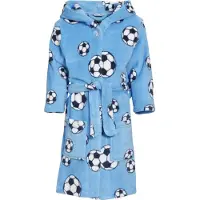 Playshoes fleece badjas Soccer met voetbal dessin lichtblauw All over print - 146/152