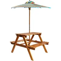 vidaXL - Kinderpicknicktafel - met - parasol - 79x90x60 - cm - massief - acaciahout