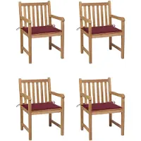 vidaXL Tuinstoelen 4 st met wijnrode kussens massief teakhout