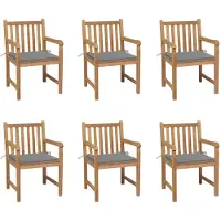 vidaXL Tuinstoelen 6 st met grijze kussens massief teakhout