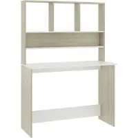 Natur24 Bureau met schappen 110x45x157cm bewerkt hout wit en eikenkleur