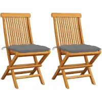 vidaXL Tuinstoelen 2 st met grijze kussens massief teakhout