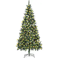 vidaXL Kunstkerstboom met verlichting en dennenappels 210 cm