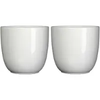 Mica Decorations Set van 2x stuks bloempotten wit keramiek voor kamerplant H23 x D25 cm - Plantenpotten