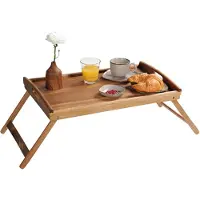 Merkloos Acacia houten dienblad 35 x 55 cm met inklapbare poten - Dienbladen