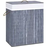 vidaXL Wasmand met 2 vakken 100 L bamboe grijs