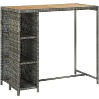 vidaXL Bartafel met opbergrek 120x60x110 cm poly rattan grijs