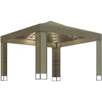vidaXL Prieel met dubbel dak en LED-lichtslinger 3x3x2,7 m taupe