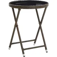 vidaXL Salontafel 60 cm poly rattan en gehard glas bruin