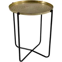 Lesli Living Ronde bijzettafel/plantenstandaard goud/zwart 50 cm - plantenhouder/plantentafel/oppottafel