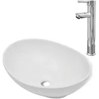 vidaXL Wastafelset met mengkraan, keramiek, ovaal, wit