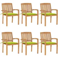 vidaXL Tuinstoelen stapelbaar 6 st met kussens massief teakhout
