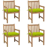 vidaXL Tuinstoelen 4 st met heldergroene kussens massief teakhout