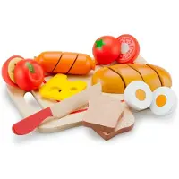 Woet Houten Snijset Ontbijt - Speelset met Snijplank met Brood, Avocado, Kaas, Ei en Fruit - Educatief Speelgoedeten - Rollenspel Keukenspeelgoed - Vanaf 2 Jaar
