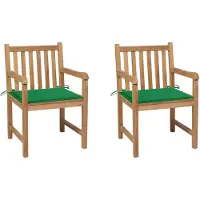 vidaXL Tuinstoelen 2 st met groene kussens massief teakhout
