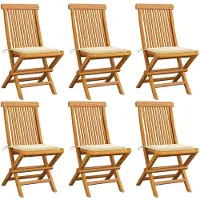 vidaXL Klapstoelen met crèmekleurige kussens, 6 stuks, massief teakhout