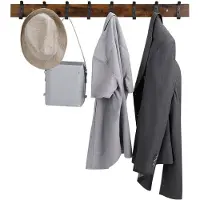 Acaza Lange Muur Kapstok - Retro School Kapstok - Vintage Bruin met Zwarte Haken - 88 cm Lang