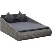 vidaXL Tuinbed 110x200 cm poly rattan grijs