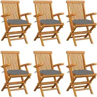 vidaXL Tuinstoelen 6 st met grijze kussens massief teakhout