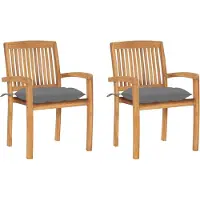 vidaXL Tuinstoelen 2 st met grijze kussens massief teakhout