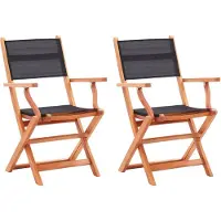 vidaXL Inklapbare stoelen 2 st eucalyptushout en textileen zwart