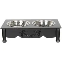 Clayre & Eef Zwarte Dieren voerbak 41*22*12 cm / 2*500 ml 6H0769Z