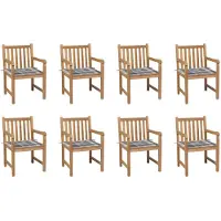 vidaXL Tuinstoelen 8 st met grijs geruite kussens massief teakhout