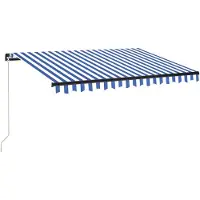 vidaXL Luifel handmatig uittrekbaar met LED 350x250 cm blauw en wit