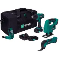 Vonroc Gereedschapsset VPower 20V – 2.0Ah | Incl. 3 machines, LED-Werklamp, 2x 2.0Ah Accu en snellader